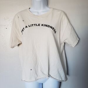 Modish Rebel Women's Small Ivory Short Sleeve T-shirt Distressed Try a Kindness